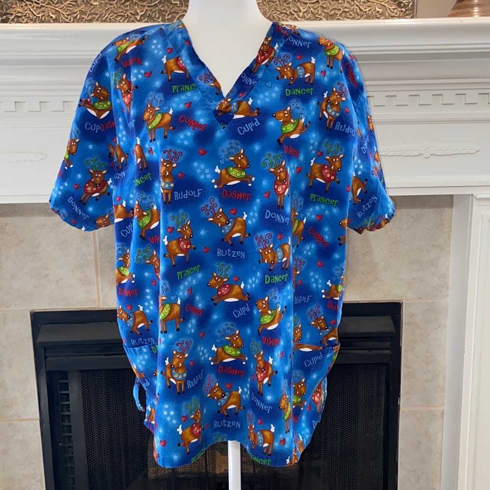 White Swan Fundamentally Cotton Reindeer Scrub Top